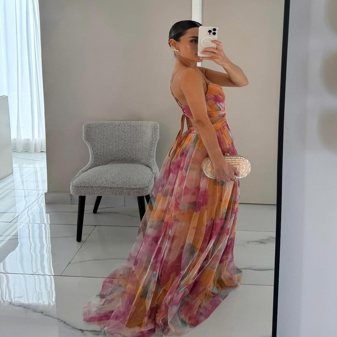 Floral Maxi Dress with Lightweight Fabric and Flowing Silhouette-Machine Washable