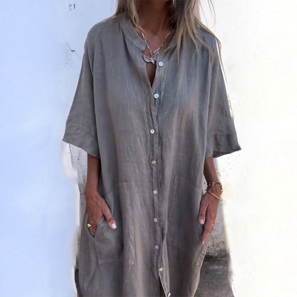 Linen Shirt Dress with Relaxed Boho Fit and Breathable Fabric, Travel Ready