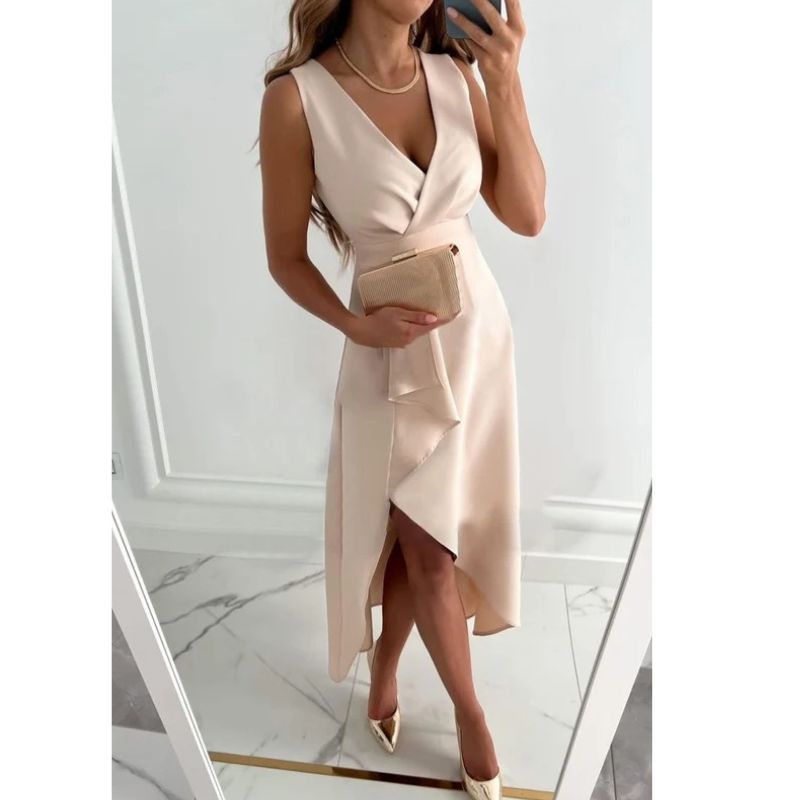 Womens Wrap Dress with Adjustable Tie Waist and V-Neck, Breathable Knit