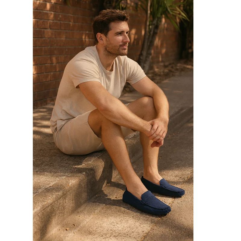 Mens Driving Loafers with Cushioned Footbed and Elastic Gore, Flexible Rubber Tread