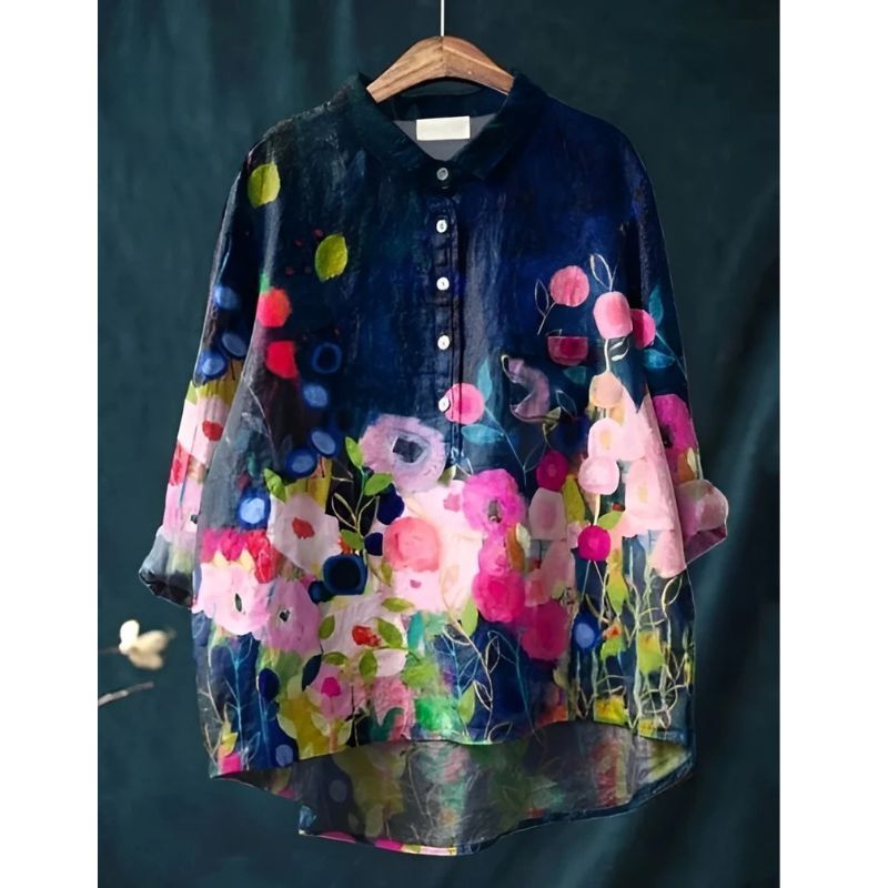 Womens Floral Blouse with Breathable Woven Fabric and Relaxed Fit, Long Sleeve