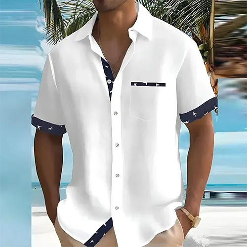 Mens Short Sleeve Shirt with Breathable Cotton Blend and Lightweight