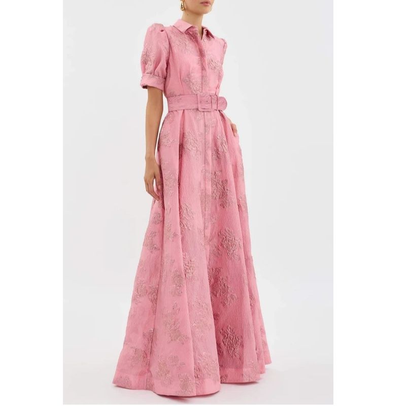 Womens Floral Dress with Puff Sleeves and Belted Waist