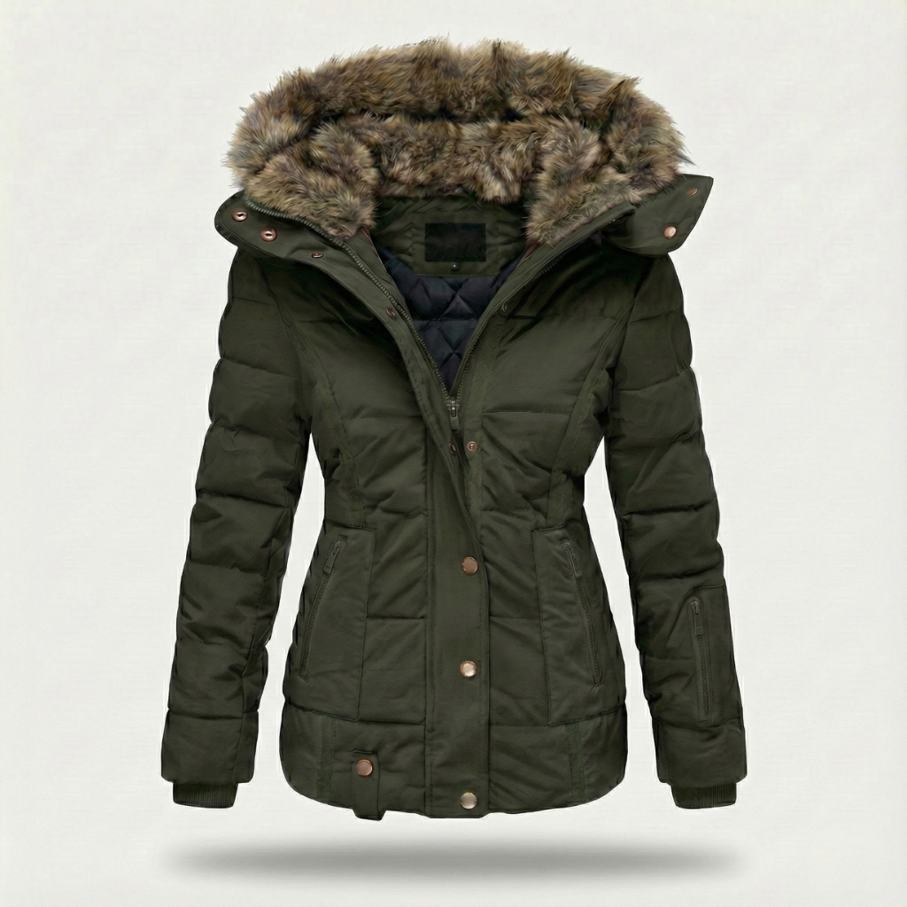 Womens Insulated Puffer Jacket with Faux-Fur Lined Hood and Quilted Fill, Water-Resistant