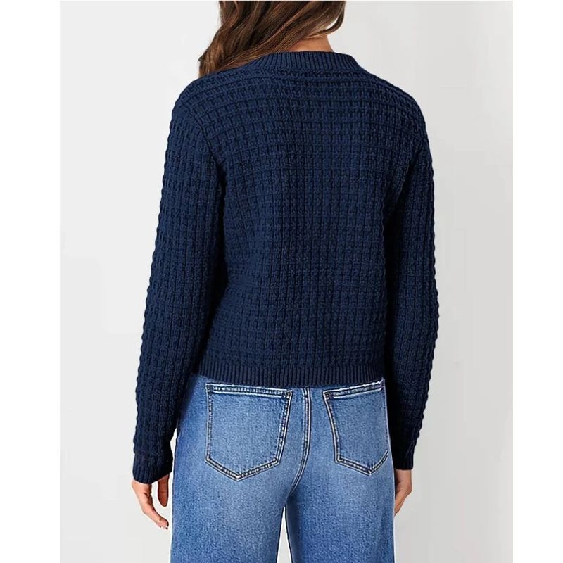 Womens Button Front Cardigan with Long Sleeves and Crewneck, Knit Cotton