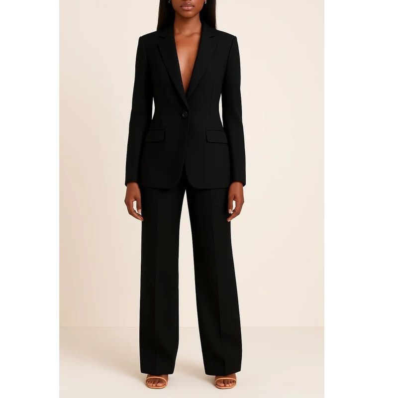 Womens Tailored Suit Set with Longline Blazer and Slim Trousers, Slight Stretch Fabric