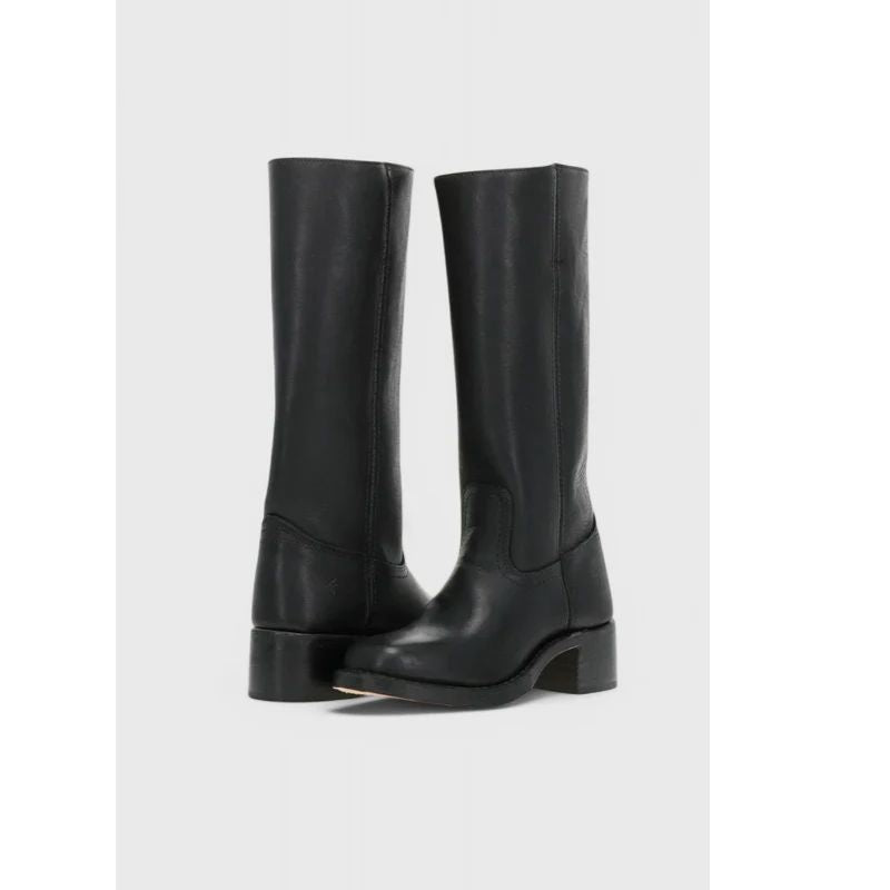 Womens Knee-High Leather Boots with Cushioned Insole and Stacked Heel, Pull-On Fit