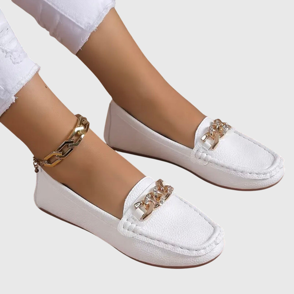 Chain Detail Leather Loafers for Women