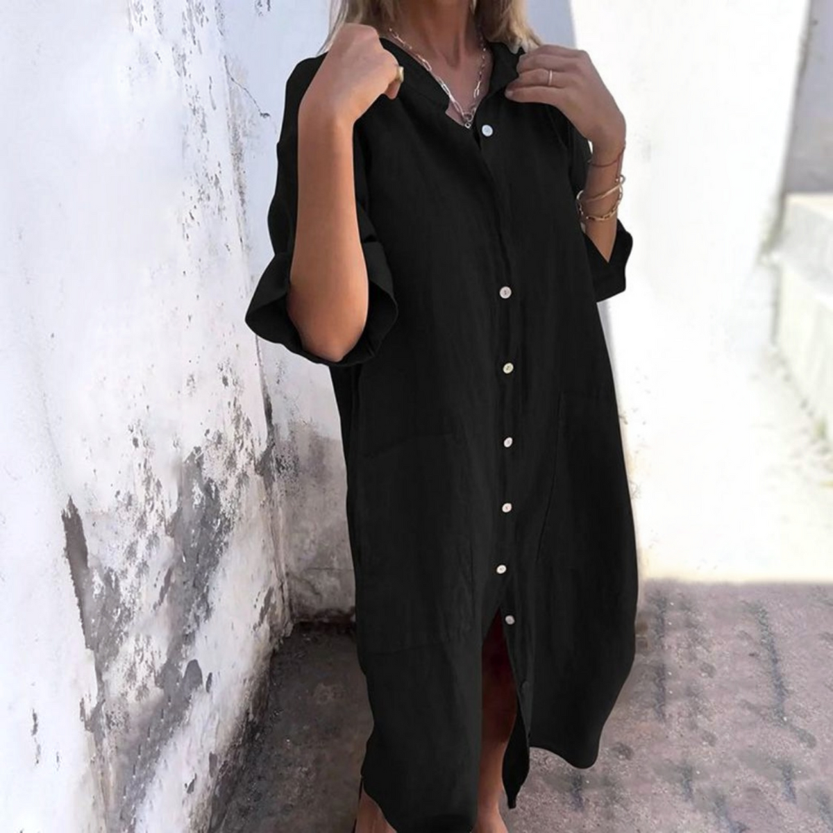 Linen Shirt Dress with Relaxed Boho Fit and Breathable Fabric, Travel Ready