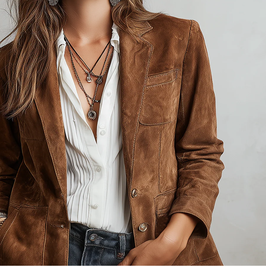Rachel | Button-Down Suede Blazer for Women
