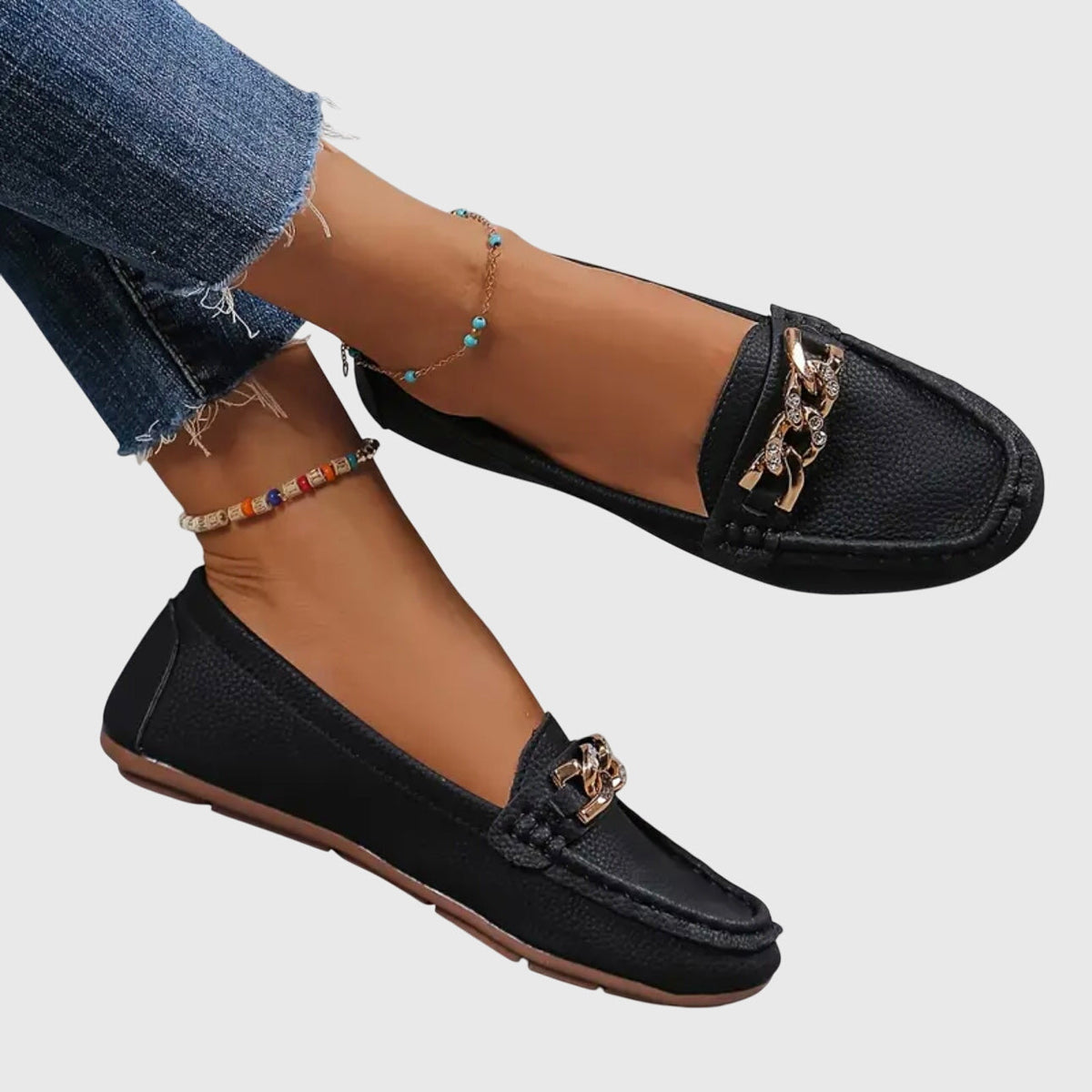 Chain Detail Leather Loafers for Women