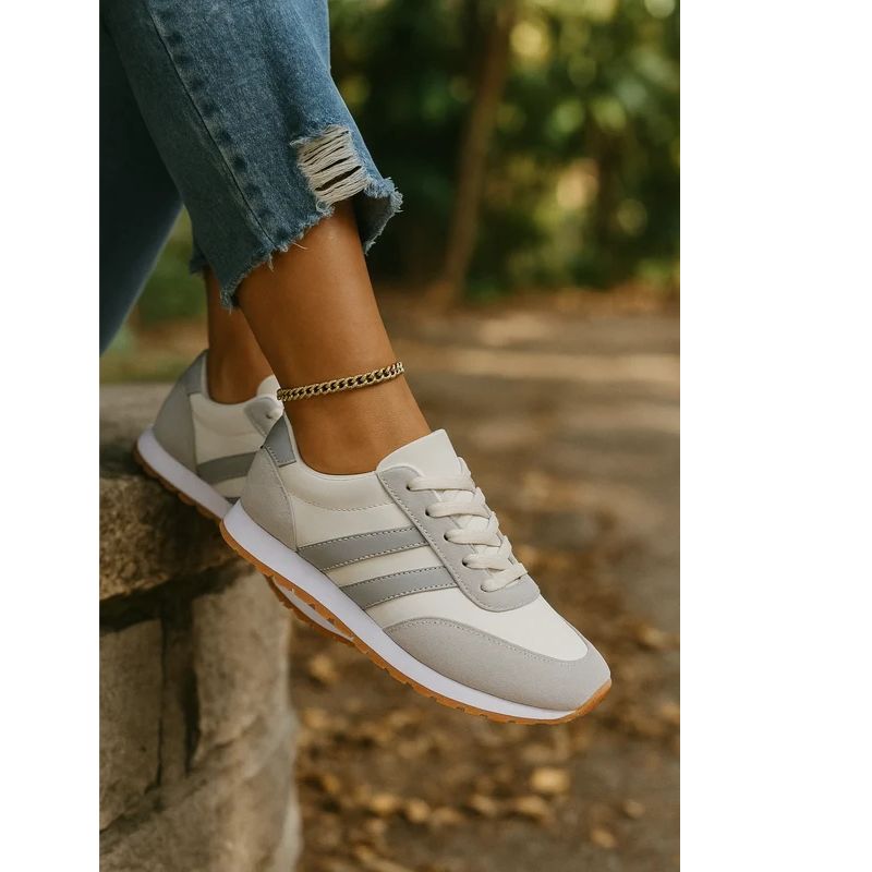 Womens Athletic Running Sneakers with Stripe Detailing and Cushioned Sole