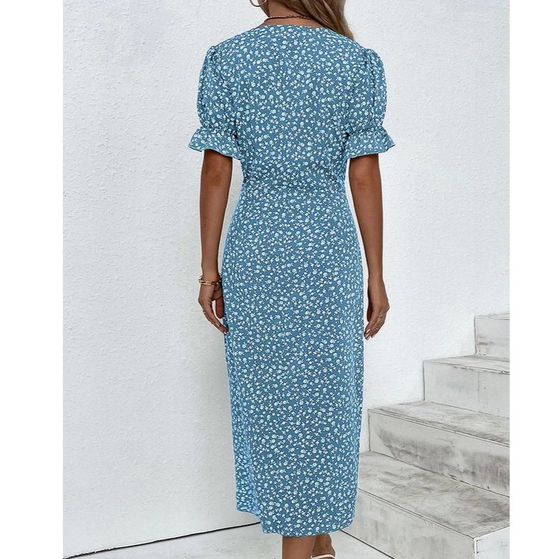 Floral Print Wrap Dress with V-Neck and Adjustable Tie Closure
