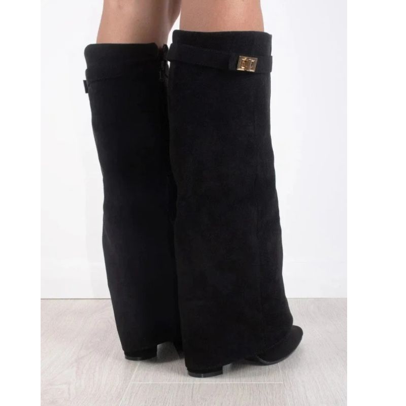 Thigh High Boots with Adjustable Buckle and Block Heel, Cushioned Insole