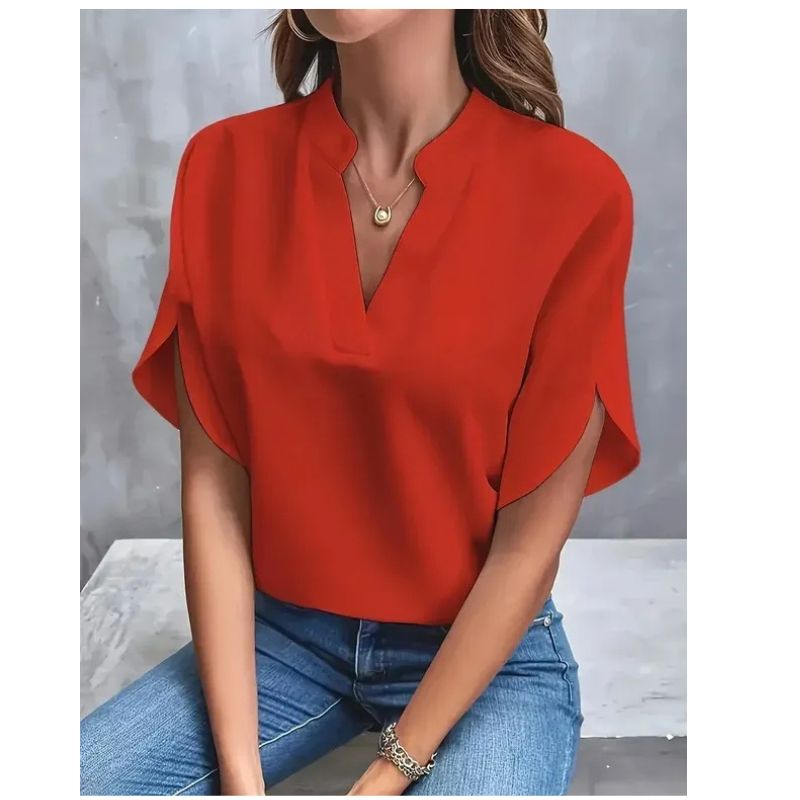 Womens Breathable Blouse with V-Neckline and Cap Sleeves