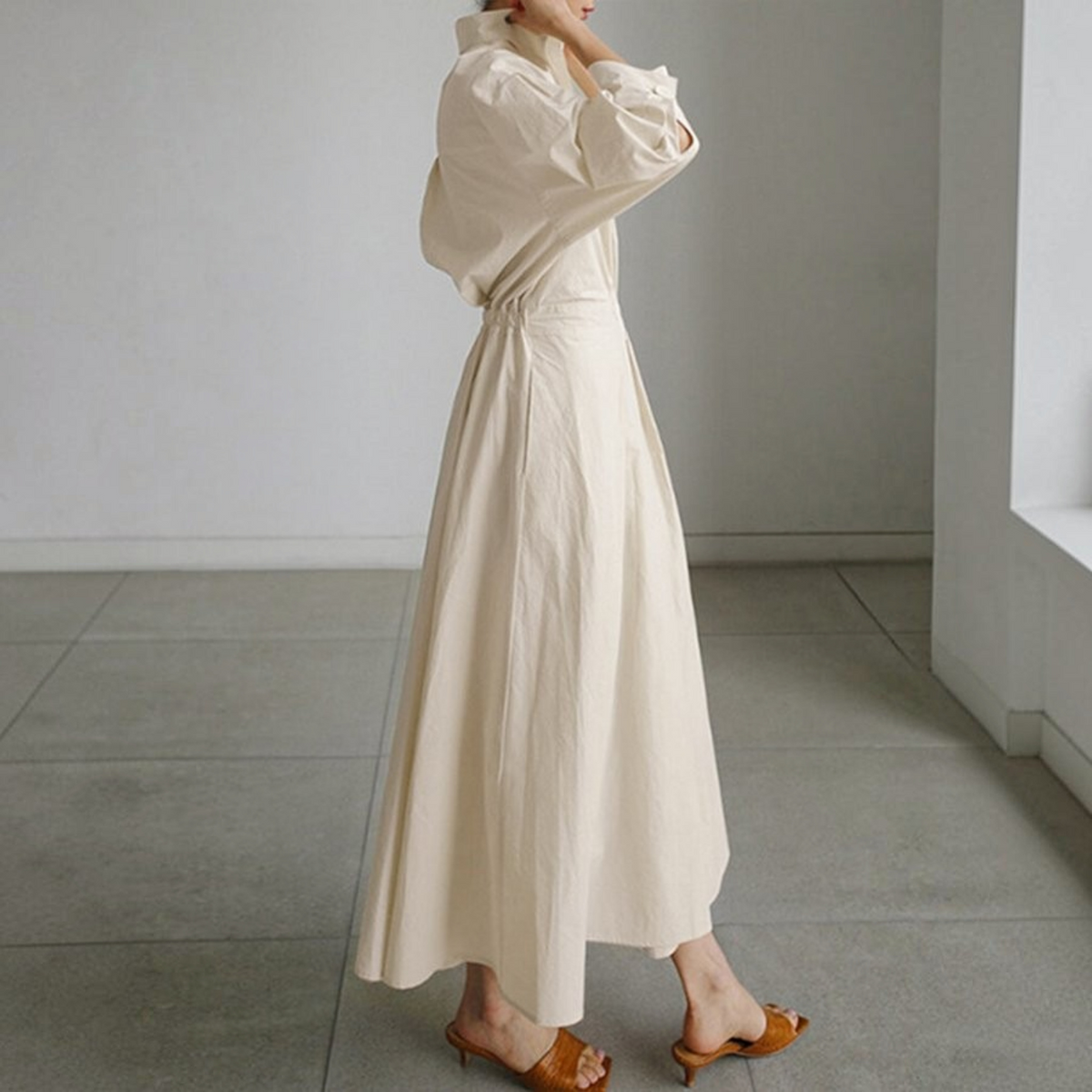 Womens Shirt Dress with Button Front and Adjustable Belt, Tailored Waist