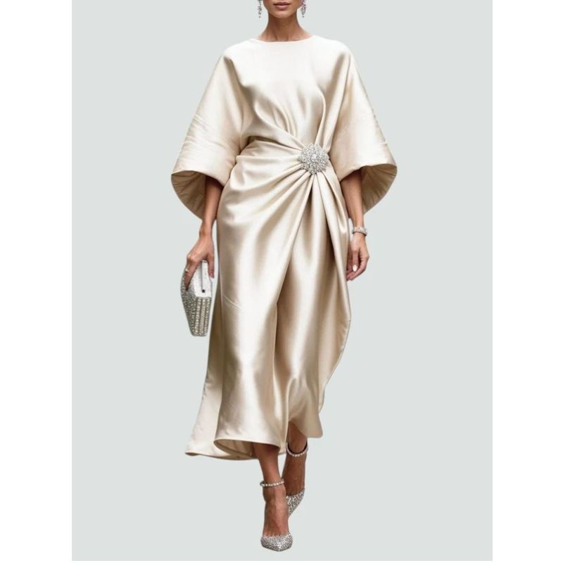 Formal Long Dress with Luminous Fabric and Sleeveless Design