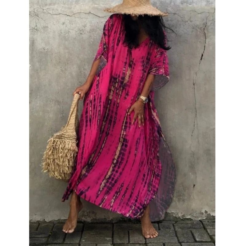 Tie Dye Maxi Dress with Relaxed Fit and Lightweight Breathable Fabric, Boho