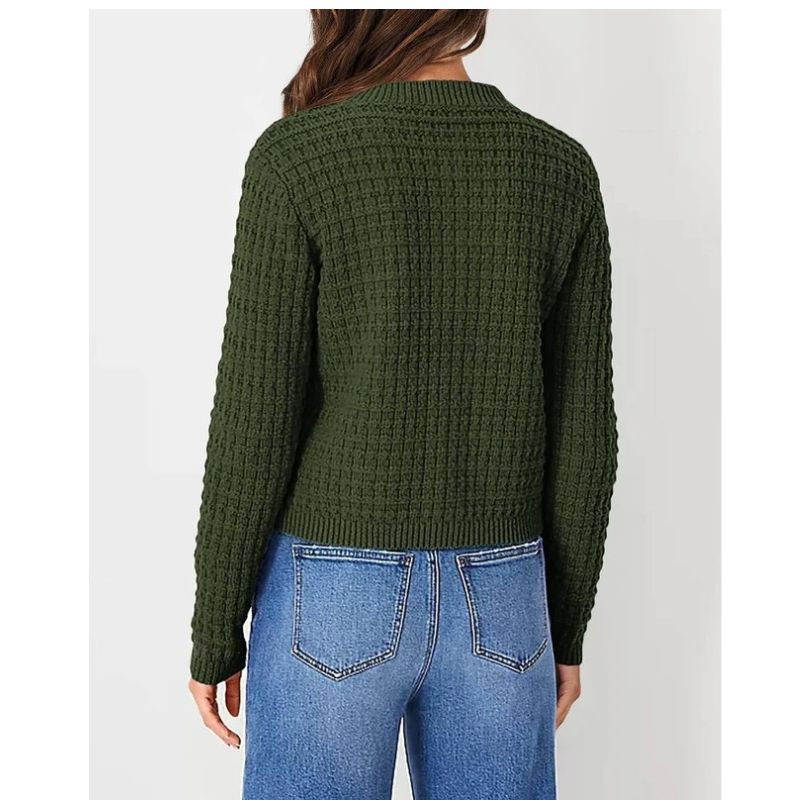 Womens Button Front Cardigan with Long Sleeves and Crewneck, Knit Cotton
