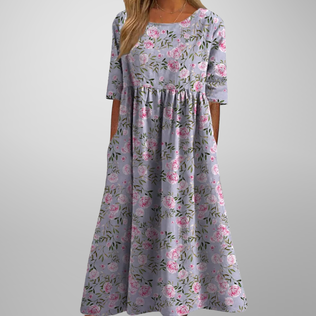 Floral Midi Dress with Relaxed Silhouette and Lightweight Woven Blend, Machine Washable