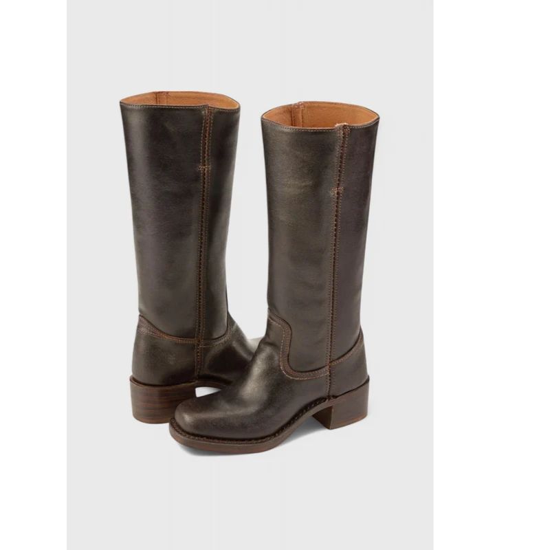Womens Knee-High Leather Boots with Cushioned Insole and Stacked Heel, Pull-On Fit