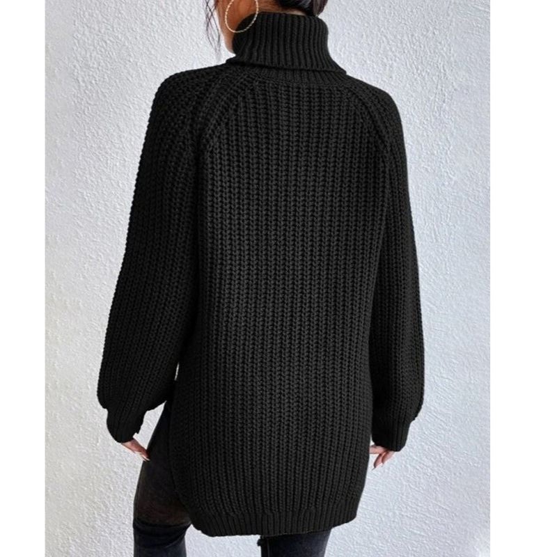 Womens Ribbed Turtleneck Sweater with Foldable Neck and Stretch Fit, Machine Wash