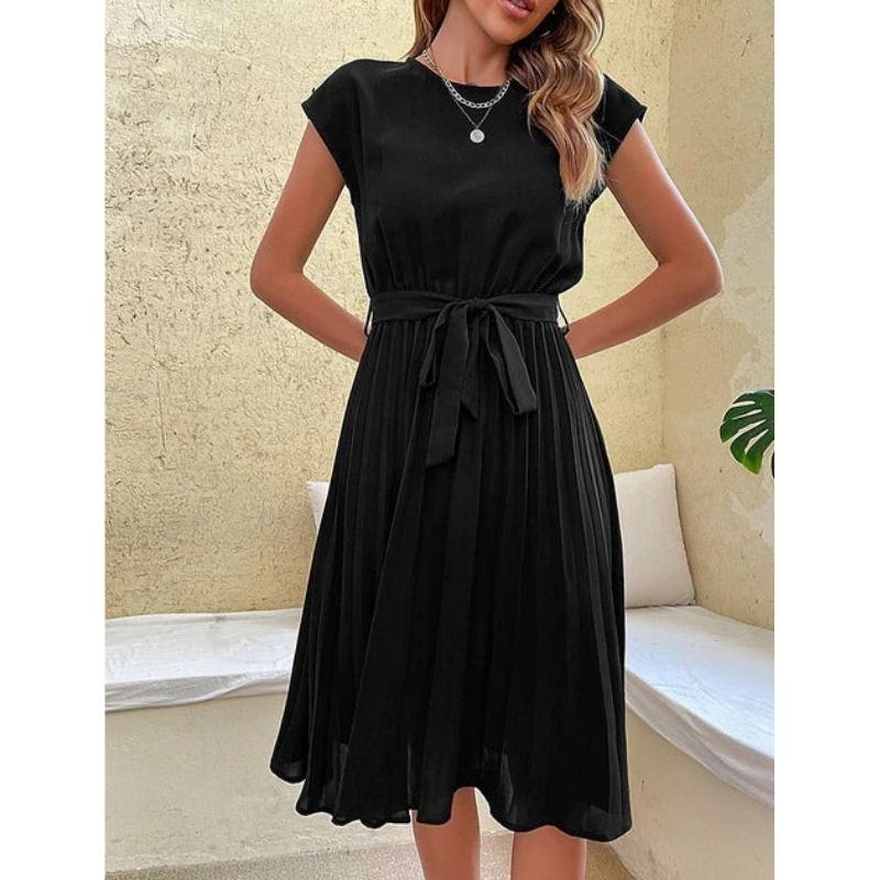 Pleated Midi Dress with Relaxed Fit for Summer Casual Wear