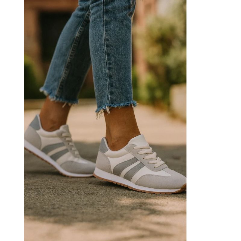 Womens Athletic Running Sneakers with Stripe Detailing and Cushioned Sole