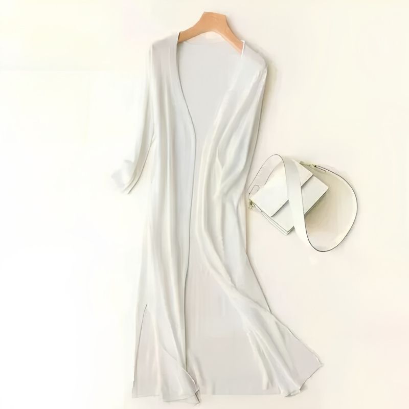 Long Cardigan with Open Front and Relaxed Longline Fit - Lightweight Knit