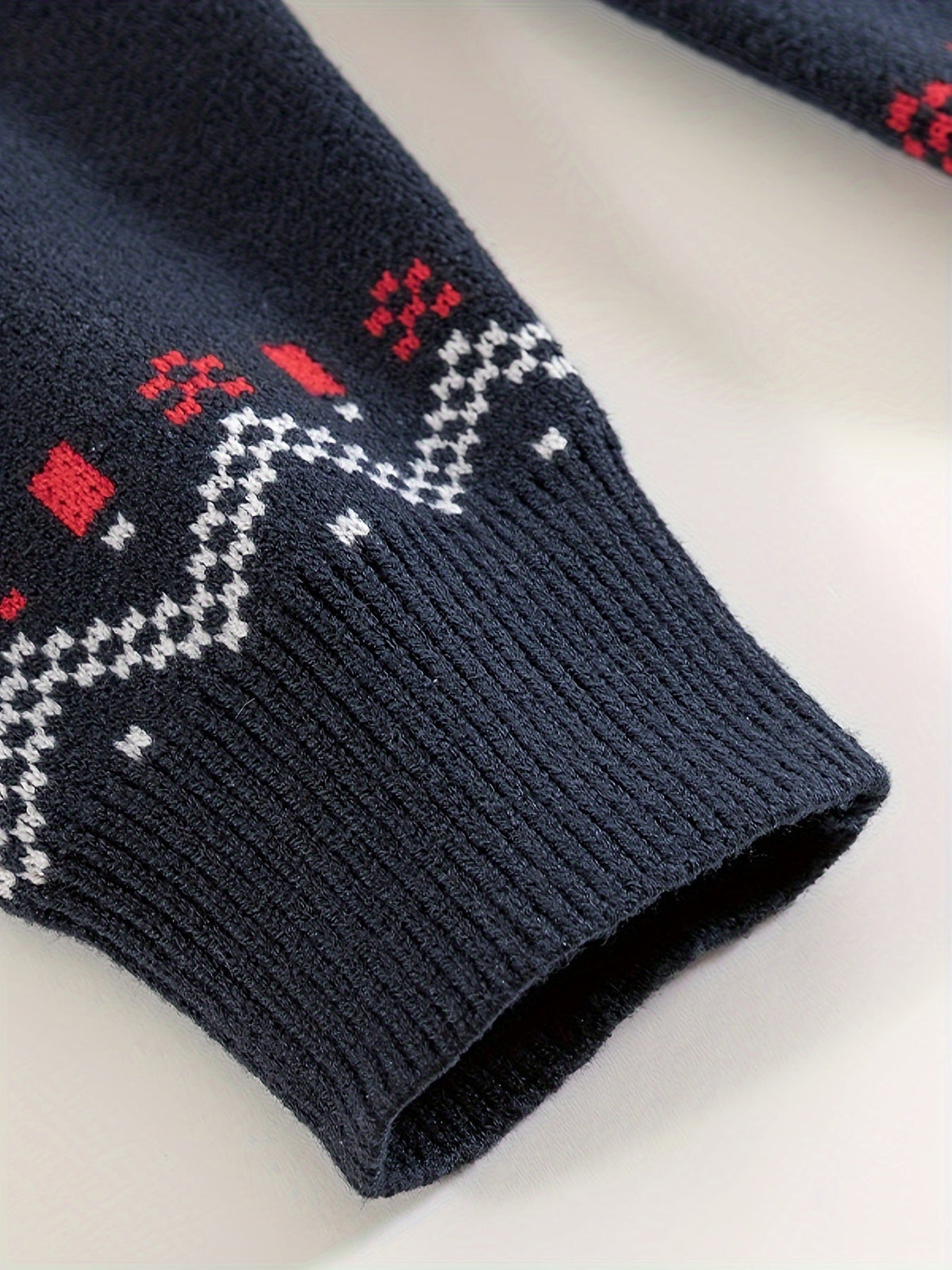 Round Neck Sweater with Snowflake Pattern and Ribbed Cuffs