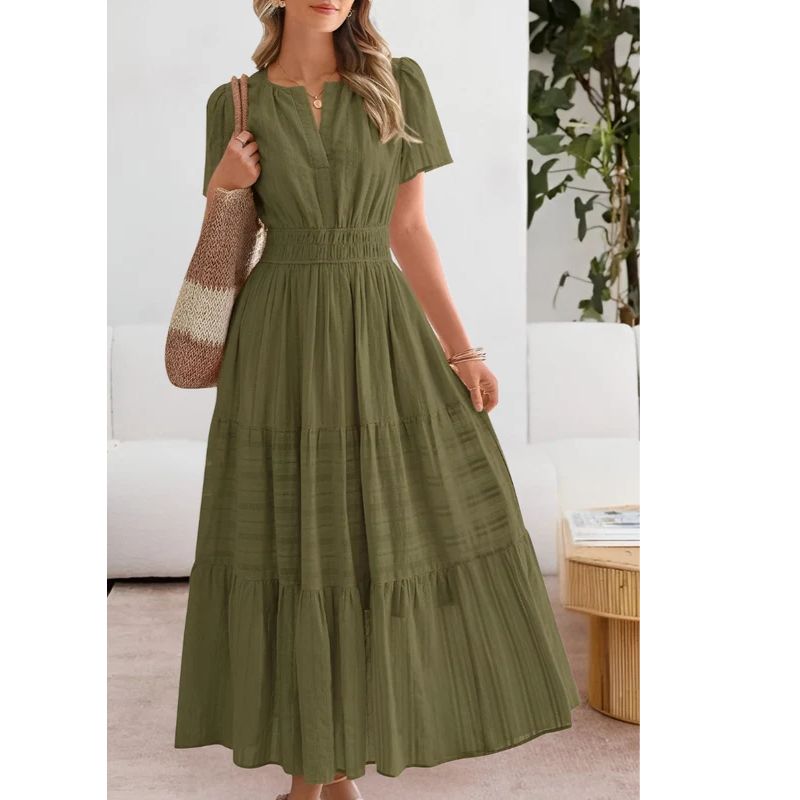 Flowy Midi Dress with Boho Pattern and Cotton Blend, Lined A-Line