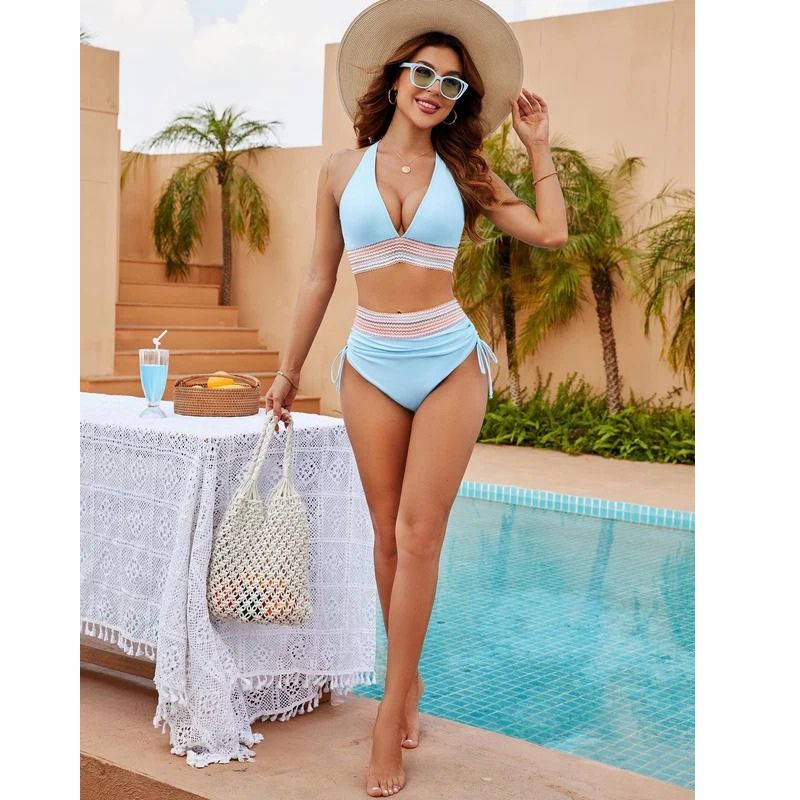 Womens High Waisted Swimwear Bottom with Structured Band and Adjustable Side Ties