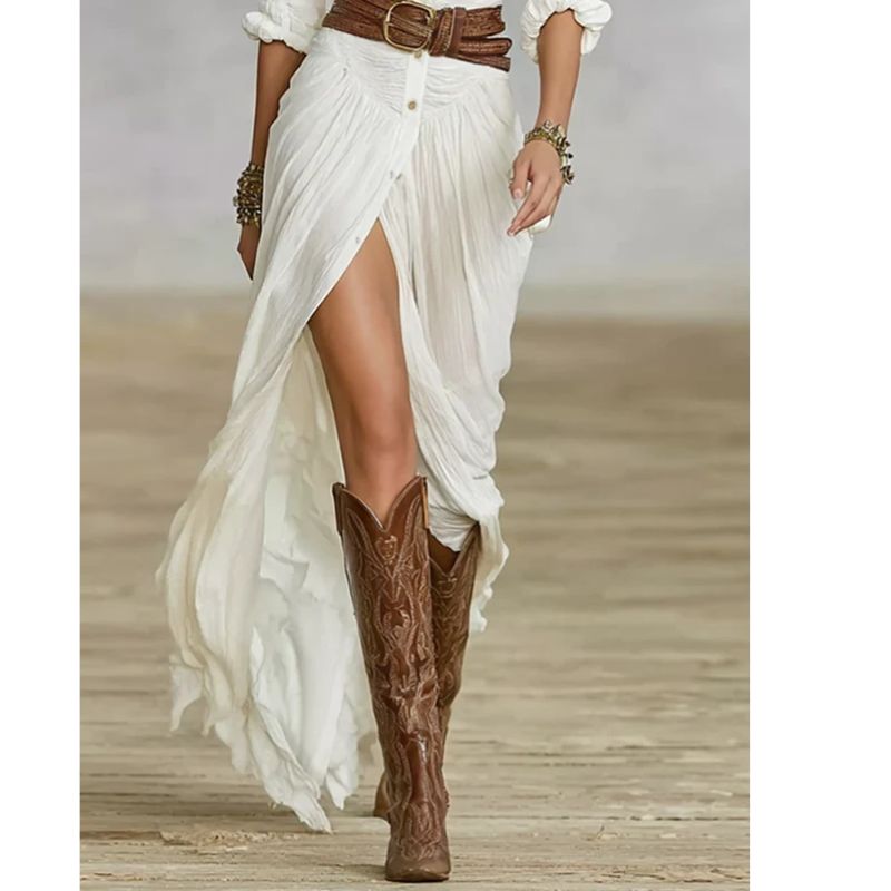 Maxi Dress with Shawl Collar and Adjustable Waist Belt, Floor-Length