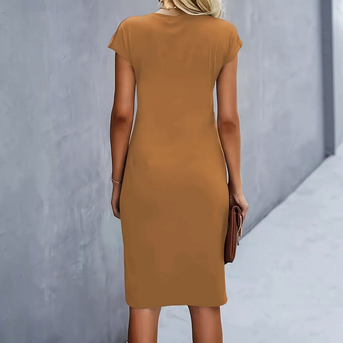 Womens Bodycon Dress with Stretch Knit Fabric and Short Sleeves, Contoured Silhouette
