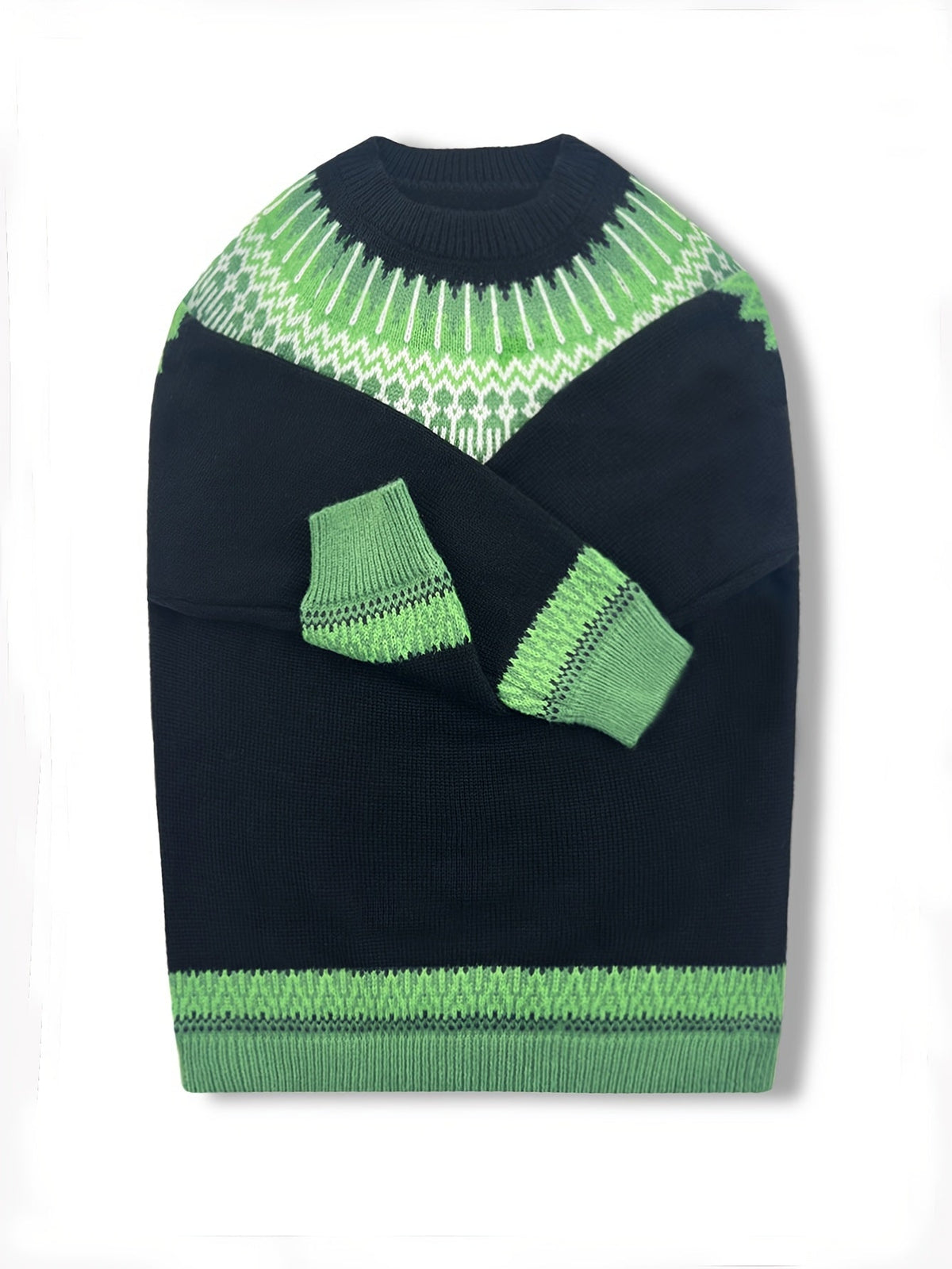 Chunky Jacquard Knit Sweater with Round Neck and Relaxed Fit