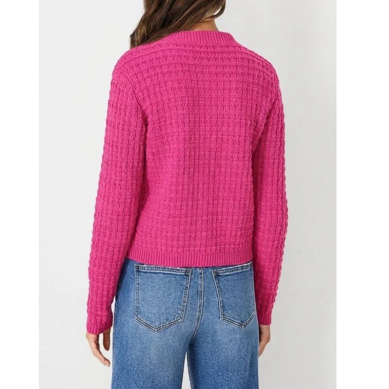 Womens Button Front Cardigan with Long Sleeves and Crewneck, Knit Cotton