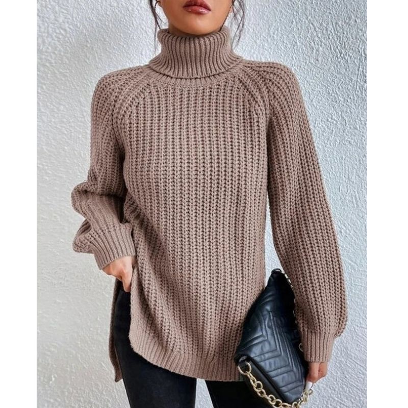 Womens Ribbed Turtleneck Sweater with Foldable Neck and Stretch Fit, Machine Wash