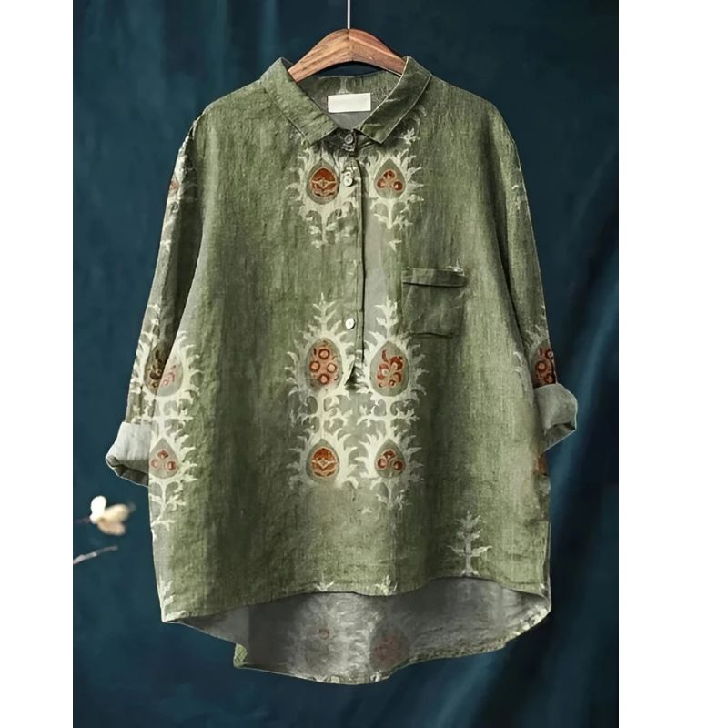 Womens Floral Blouse with Breathable Woven Fabric and Relaxed Fit, Long Sleeve