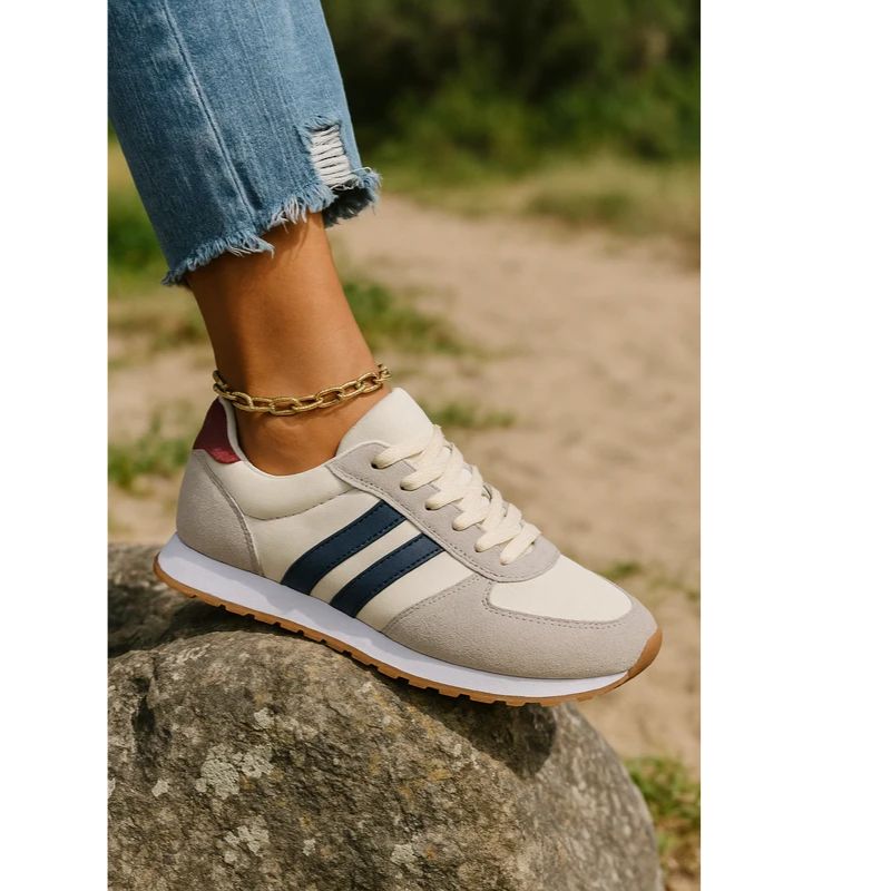 Womens Athletic Running Sneakers with Stripe Detailing and Cushioned Sole