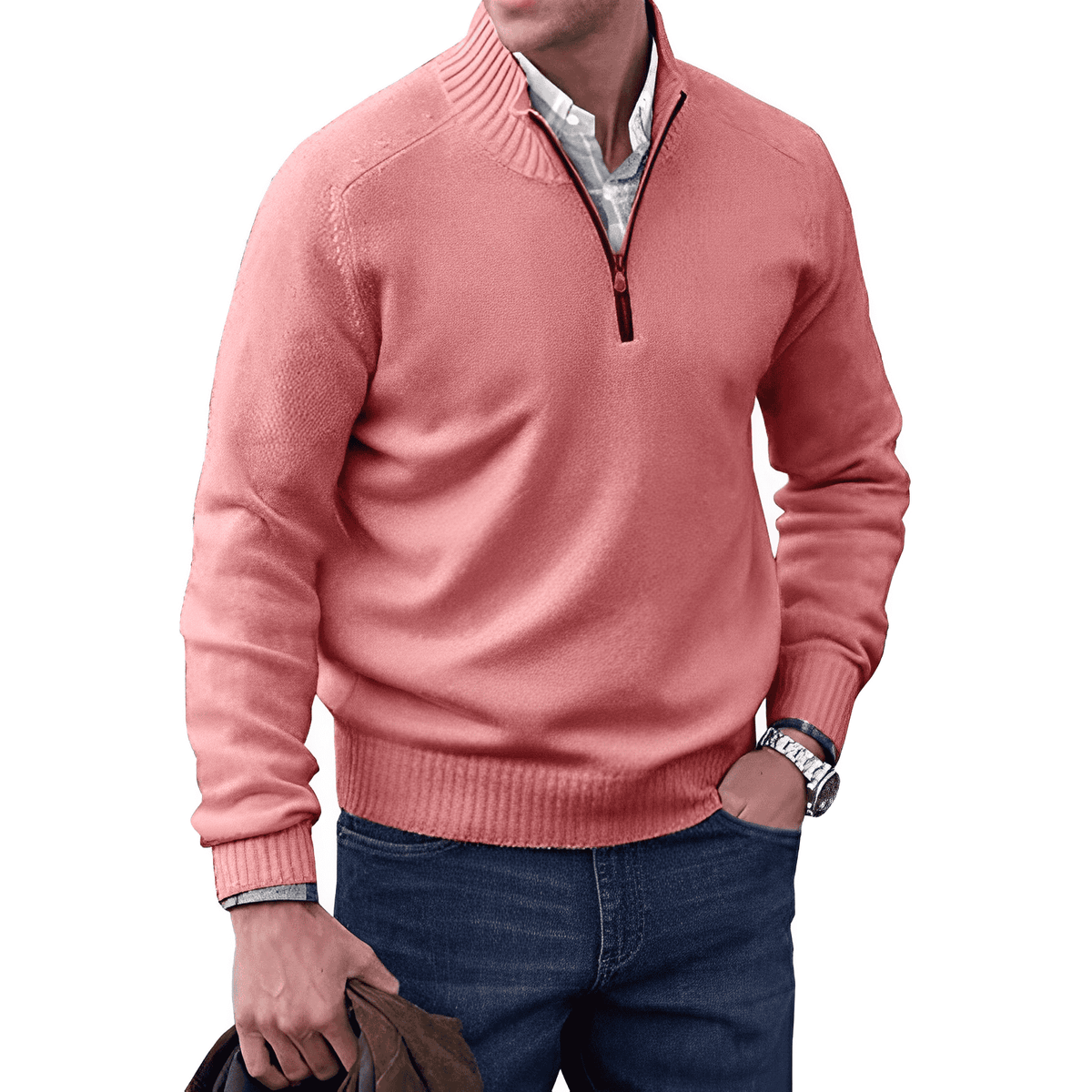 Mens Half Zip Pullover with Soft Knit Blend and Regular Fit, Machine Washable