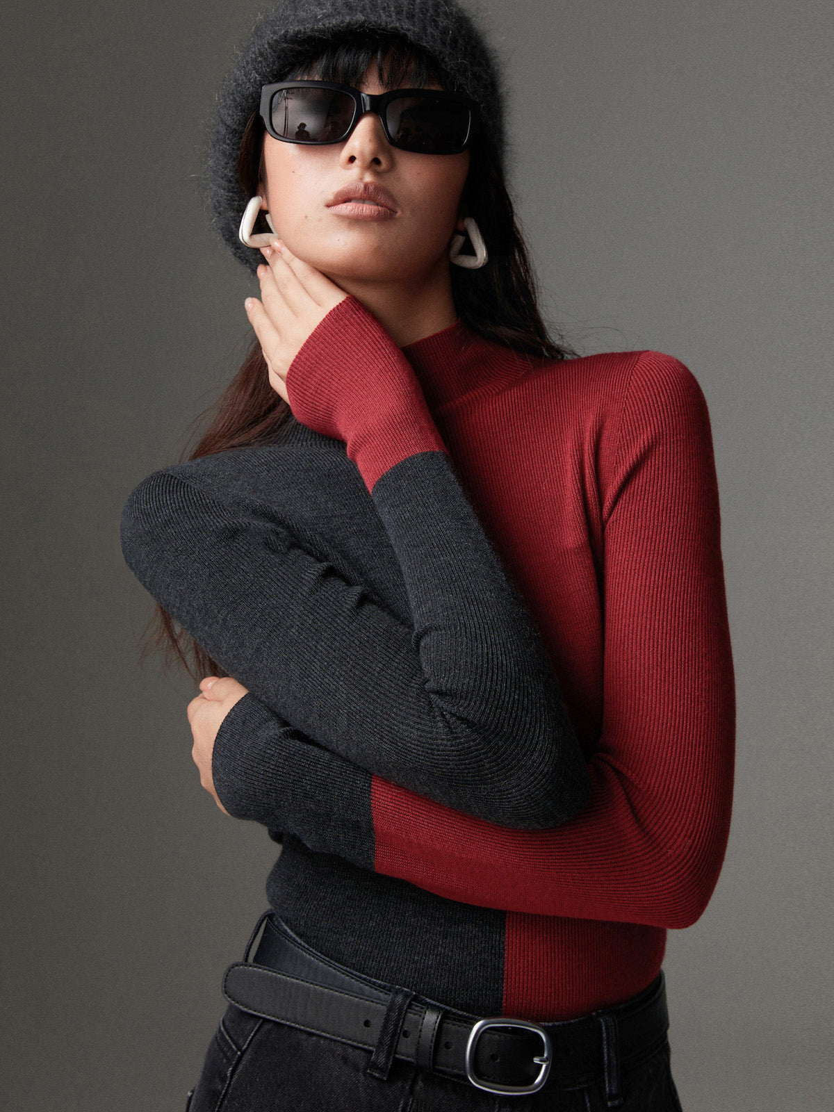 Slim Fit Knit Sweater with Medium Stretch and Wool Blend