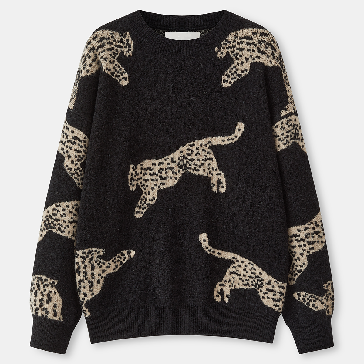 High Stretch Knit Sweater with Leopard Print and Regular Fit