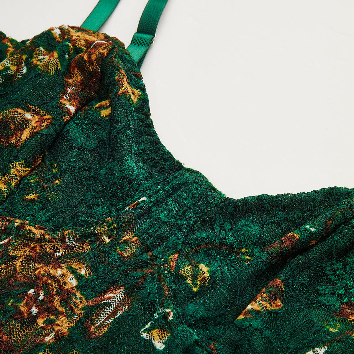 Women Floral Lace Bodysuit with Spaghetti Straps and Fitted Design