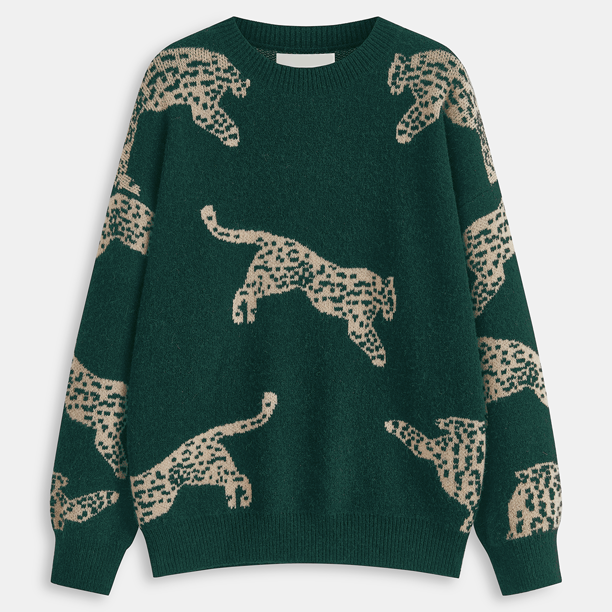 High Stretch Knit Sweater with Leopard Print and Regular Fit
