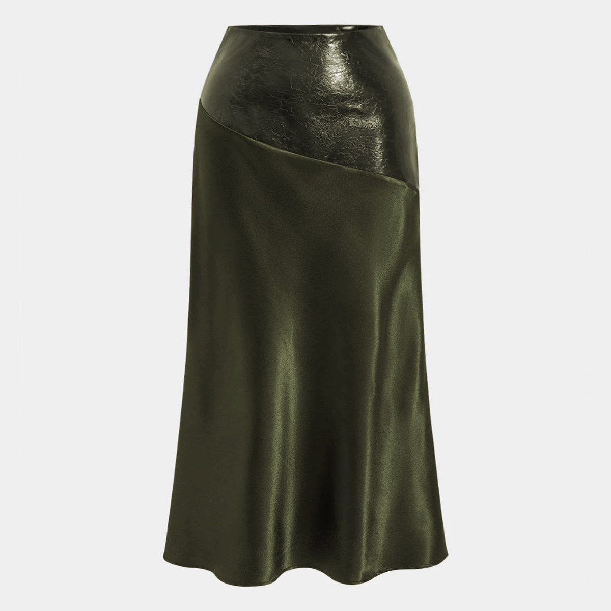 Satin Faux Leather Maxi Skirt with Invisible Side Zipper and Mid Waist Design