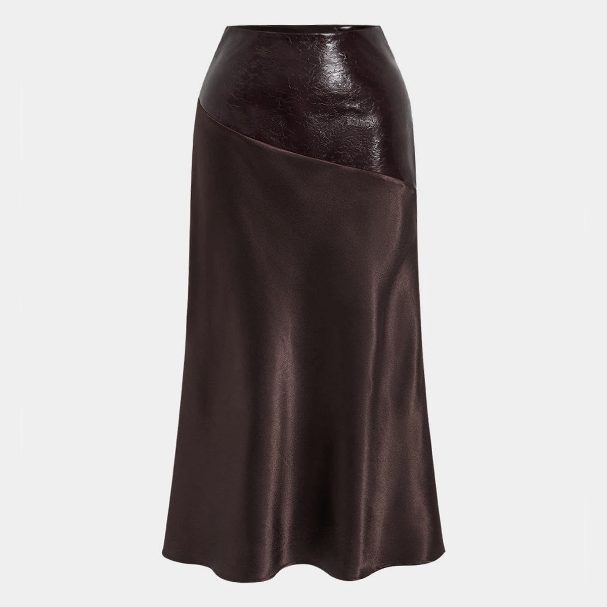 Satin Faux Leather Maxi Skirt with Invisible Side Zipper and Mid Waist Design