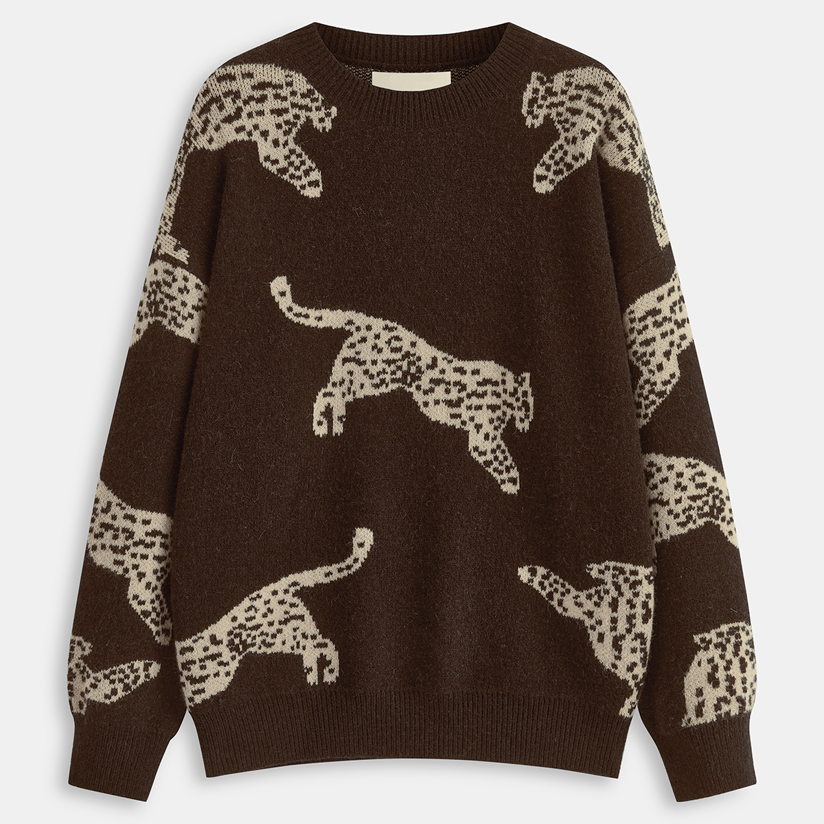 High Stretch Knit Sweater with Leopard Print and Regular Fit