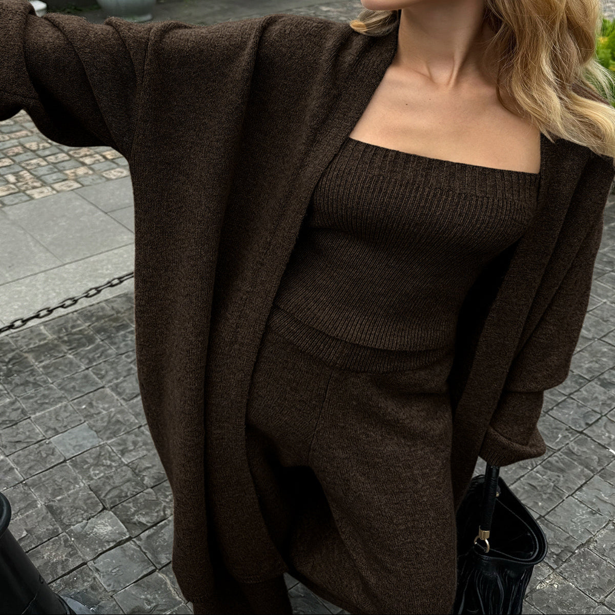Womens Knit Cardigan and Pants Set with Medium Stretch