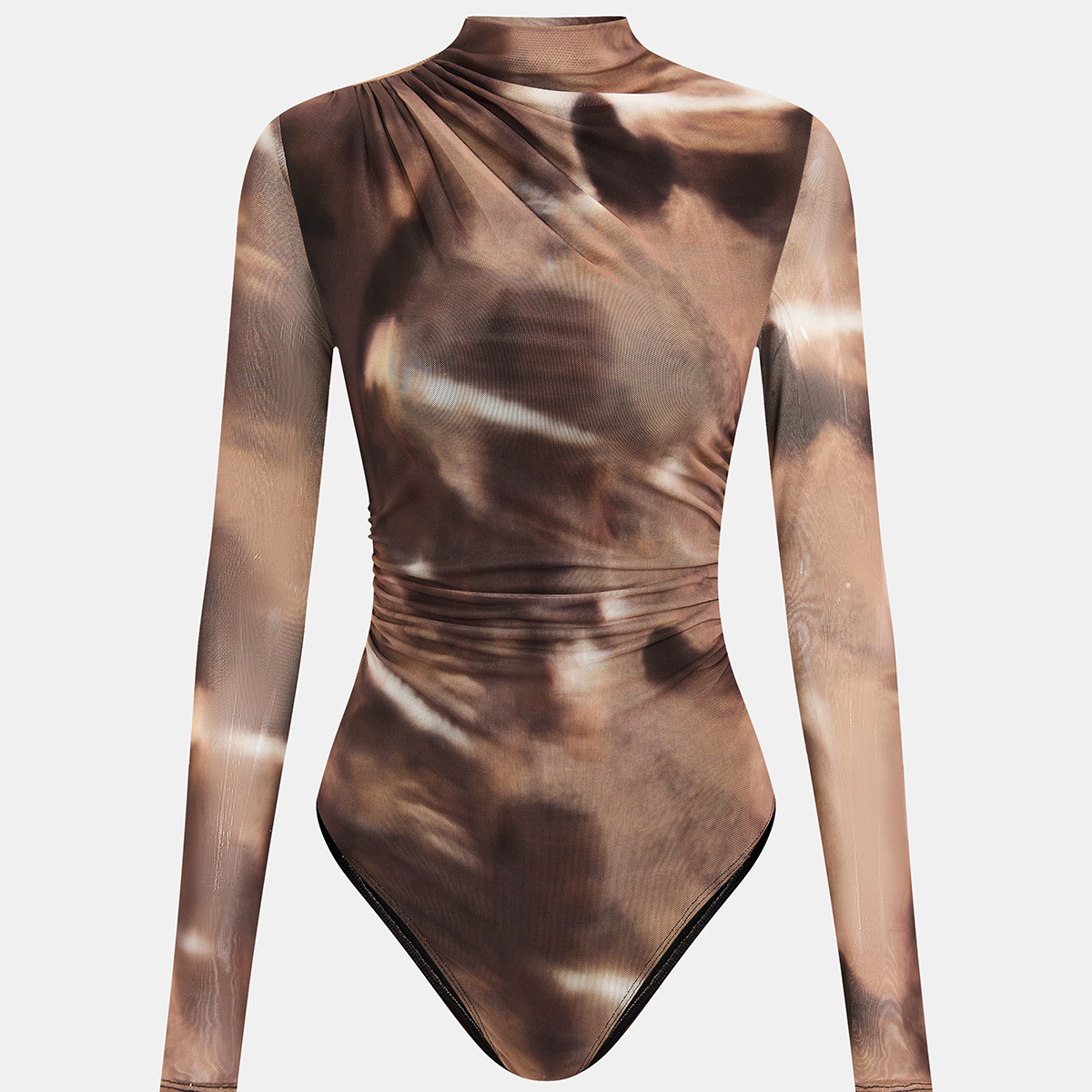 Semi Sheer Mesh Top with Mock Neck and Long Sleeves - Medium Stretch