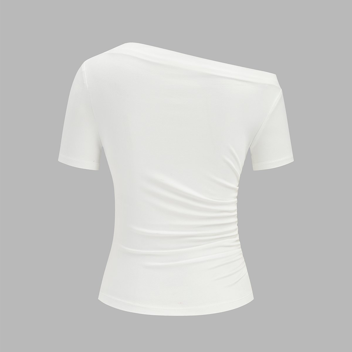 Asymmetrical Neck Short Sleeve Top with Slim Fit and Stretch Jersey